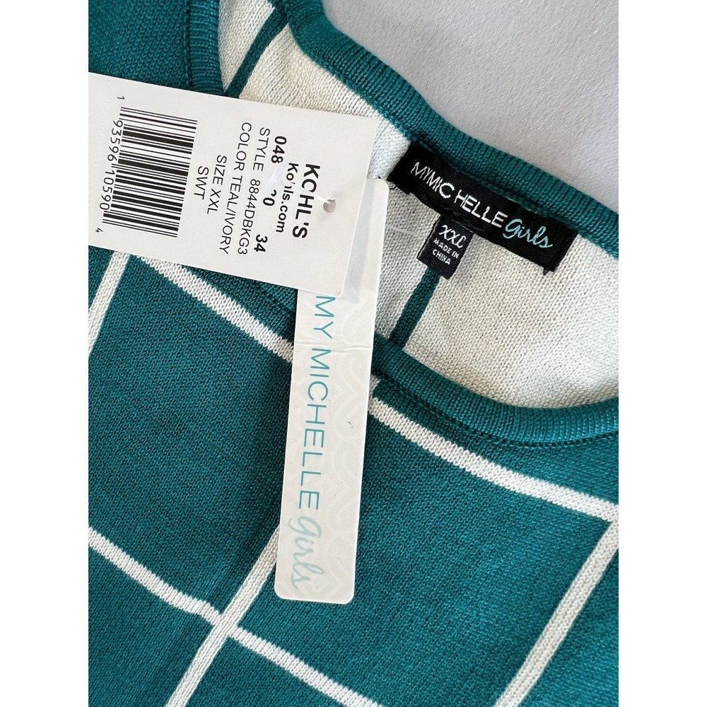 My Michelle Girls Green‎ & White Plaid Short Sleeve Dress Sz XXL Girls NWT - Picture 7 of 11